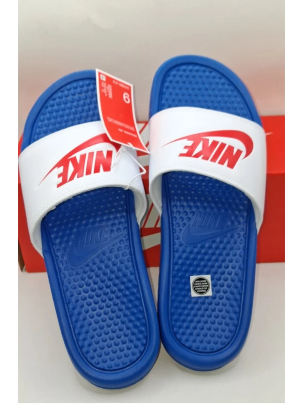 Nike Benassi JDI Sandals Mens Blue White Red Slip On 343880 410 SZ 9US,  SZ 8UK